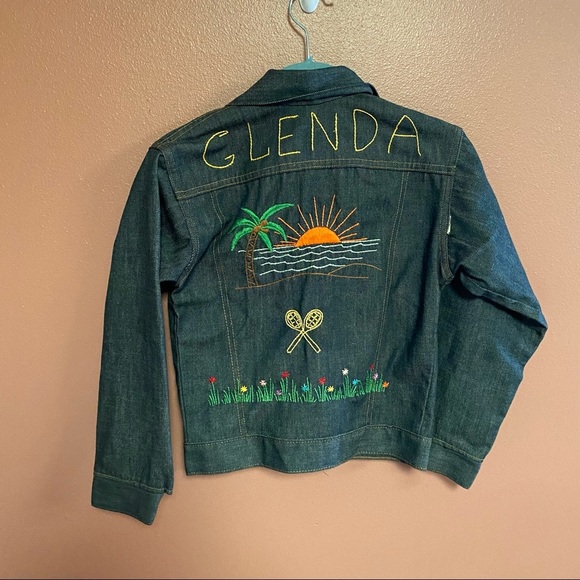Vintage Levi’s orange tab denim jacket embroidered Glenda children’s size 12 - Picture 1 of 10
